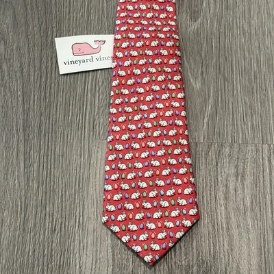 New Boys Vineyard Vines Raspberry Bunnies & Eggs Easter Printed Neck Tie Silk - Image 1 of 4