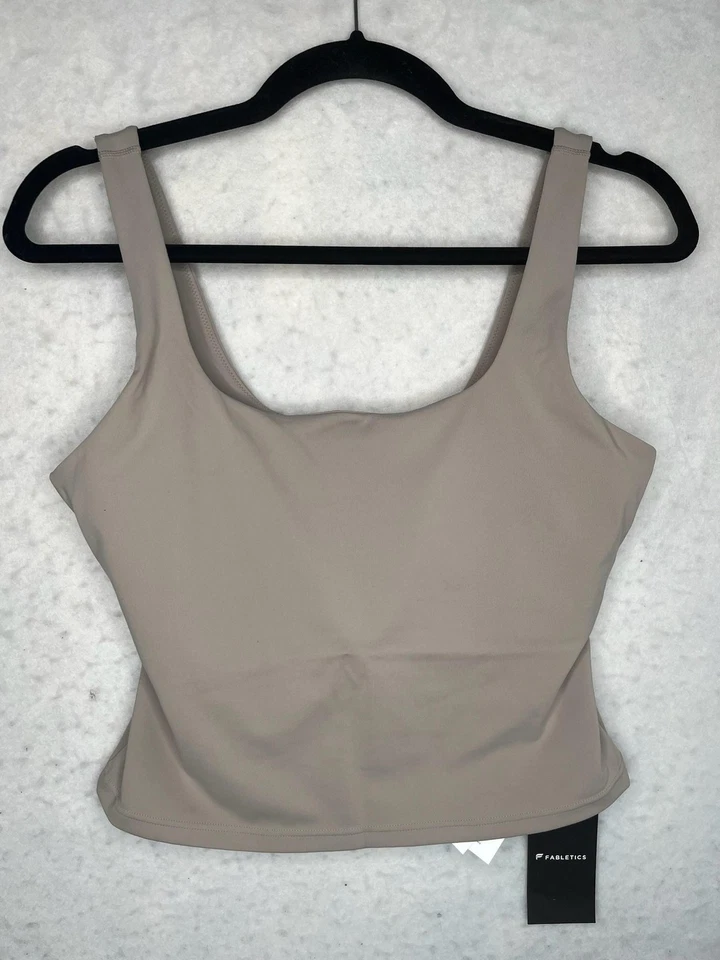 Fabletics Tank Top Womens Medium Brutalist Khaki PureLuxe Built-In Bra Athletic - Image 1 of 4