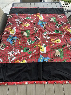 VTG 1990s Y2k Looney Tunes TAZ Tweetie Bugs Martian Throw Blanket 50" × 55" - Image 1 of 4