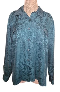 Blusa de seda Marguerite Li para mujer talla mediana manga larga textura verde azulado fluida - Imagen 1 de 9