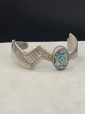 Carolyn Pollack Sterling Silver Roderick and Marilyn Tenorio Kewa Inlay Cuff - Image 1 of 4