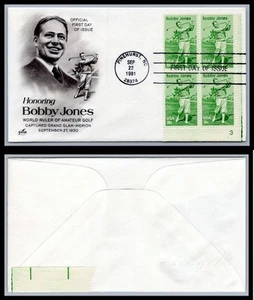 US FDC # 1933 18c Bobby Jones Golf ArtCraft Plate Block 3 LR 1981, 9Q1156 - Picture 1 of 1