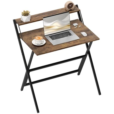 HOMCOM 81.5 cm Folding Computer Desk for Small Spaces Bedroom Rustic Brown - Image 1 of 4