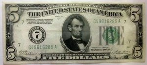 1928 A Five Dollar Federal Reserve Note $5 Bill REDEEMABLE IN GOLD AU-UNC - Picture 1 of 2