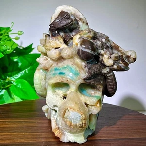 5.18LB Natural green pine blue hand carved skull for spiritual healing - Picture 1 of 14