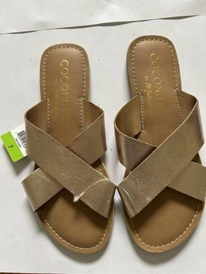 COCONUTS BY MATISSE Whitney Rose Gold Leather Slide Flat Sandals Size 7 NEW - Image 1 of 4