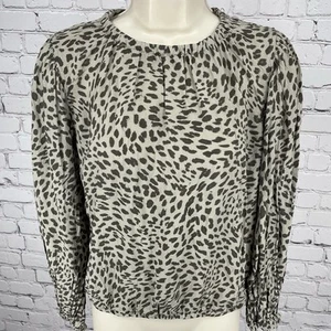 Camicetta top ghepardo verde tenue Anthropologie in tessuto e pietra made in USA taglia small S - Foto 1 di 12