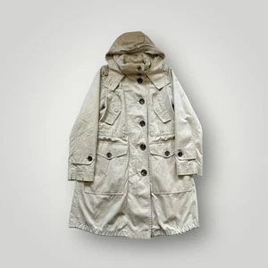 Burberry Women Beige Military Jacket M Mid Length Pockets Button Accents - Picture 1 of 13