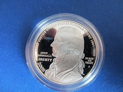 2005-P Chief Justice John Marshall .77  Silver Dollar Mirror Proof coin only - Image 1 of 4