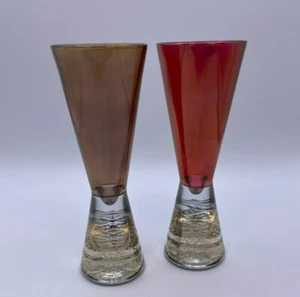 Pair of Beautiful, Modern, Gold Filigree Champagne Flutes, Heavy Bottom, 6 3/4” - Picture 1 of 9