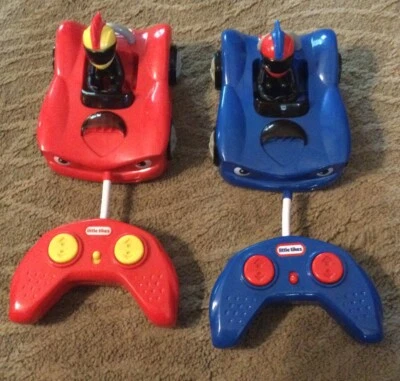 2 Little Tikes RC Bumper Cars Remote Controlled Works Great W/ Drivers Red Blue - Image 1 of 4