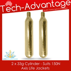 2 X AXIS 33g SUIT 150N LIFE JACKET INFLATABLE REPLACEMENT RECHARGE GAS CYLINDERS - Picture 1 of 2