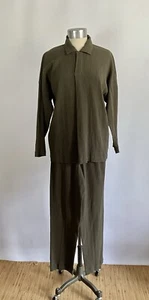 Vintage Ende der 1980er Issey Miyake geknittert olivgrün Baumwolle Top und Hose - Bild 1 von 6