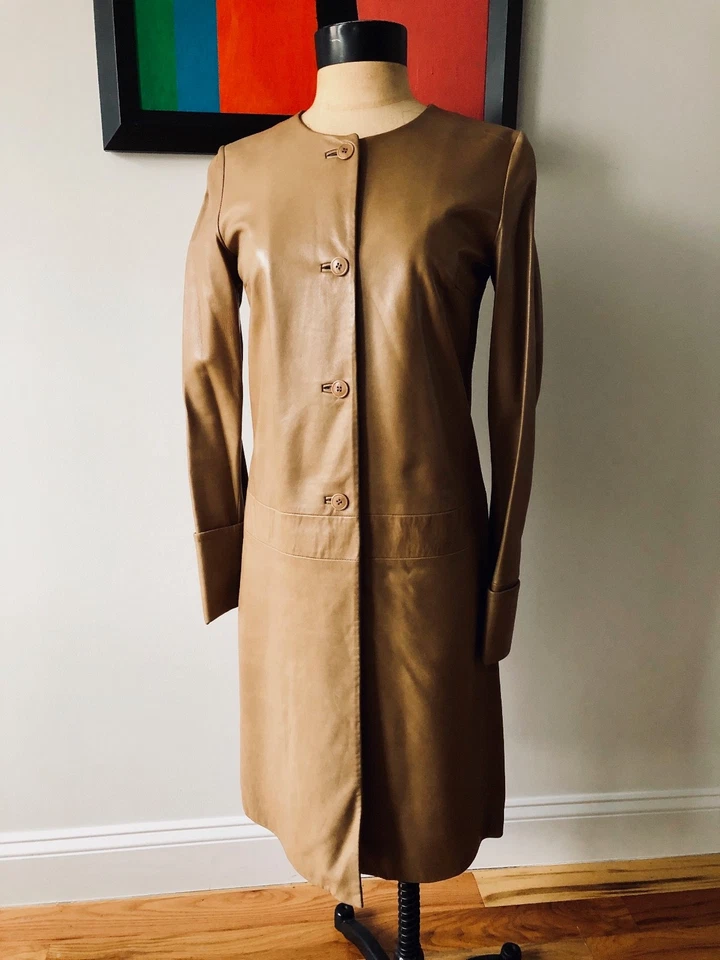 Vintage Women’s ORIGINAL HELMUT LANG Tan Leather Coat sz 40 Italy - Image 1 of 4