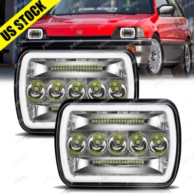 Par de faros LED DRL de 7x6" señal de giro Hi-Lo para Honda 82-85 Civic 86-89 Accord Foto 1 de 4