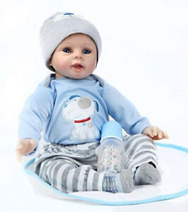 55CM Reborn Baby Puppe Lebensecht Silikon-Vinyl Blau Junge Toddler XMAS Geschenk