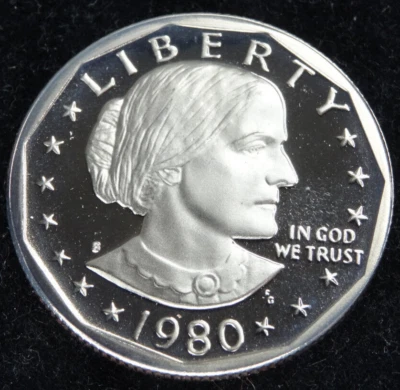 1980-S Susan B Anthony SBA dólar prueba EE. UU. moneda camafeo profundo Foto 1 de 4