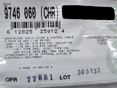 Cable de audio/instrumentación/control Belden 9746 22/4P par trenzado gris/25 pies Foto 1 de 4