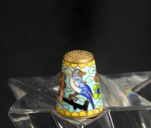 Sewing Thimble Cloisonné Enameled Four Panel Colorful Inlays Floral Bird - Picture 1 of 5