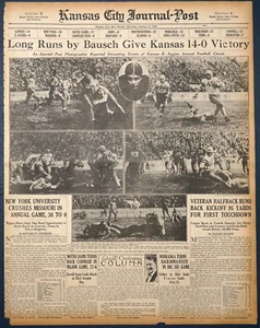 1930 Sports Page - Long Run By Bausch Gives Kansas Jayhawks Win Over Aggies - Picture 1 of 3