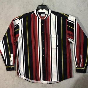 vintage 90s Brett collarless dress shirt bold vertical - Picture 1 of 7