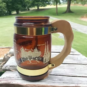 Nueva York Vintage Siesta Ware Marrón Vidrio Taza Mango de Madera Vidrio de Recuerdo EE. UU. - Imagen 1 de 9