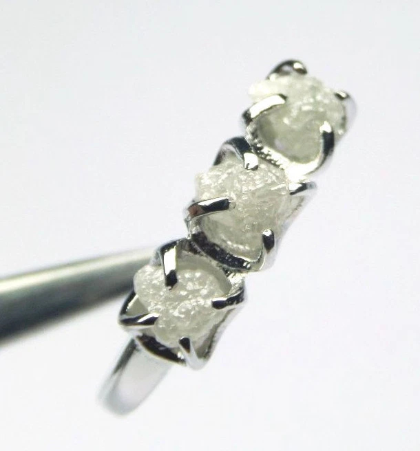 Anillo de bodas de plata 925 con diamantes en bruto sin cortar gris blanco natural de 1,79+ cT N R Foto 1 de 4