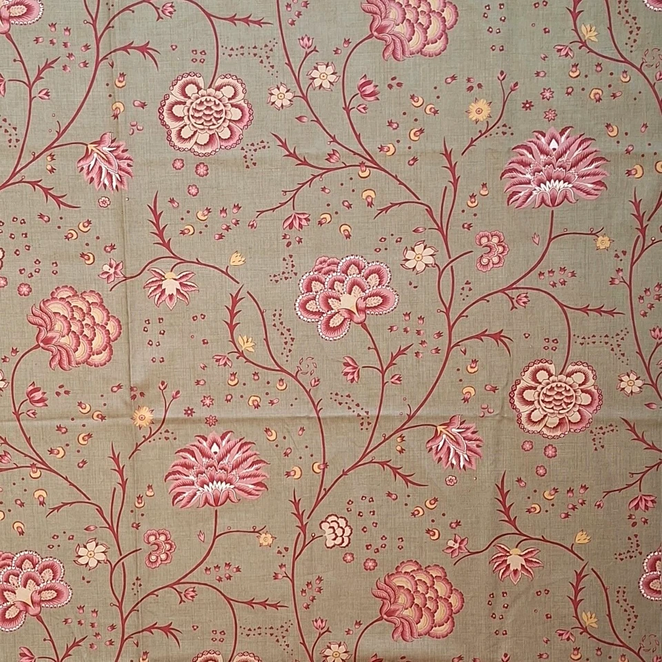 Floral Pink on Grey Rounneries Deux French General Moda Cotton Fabric 13601 26"L - Image 1 of 4