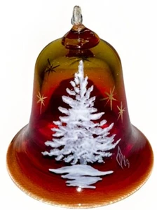 Pairpoint Bryden Amberina Glass Christmas Tree Bell Painted Enamel Starlit Night - Picture 1 of 9