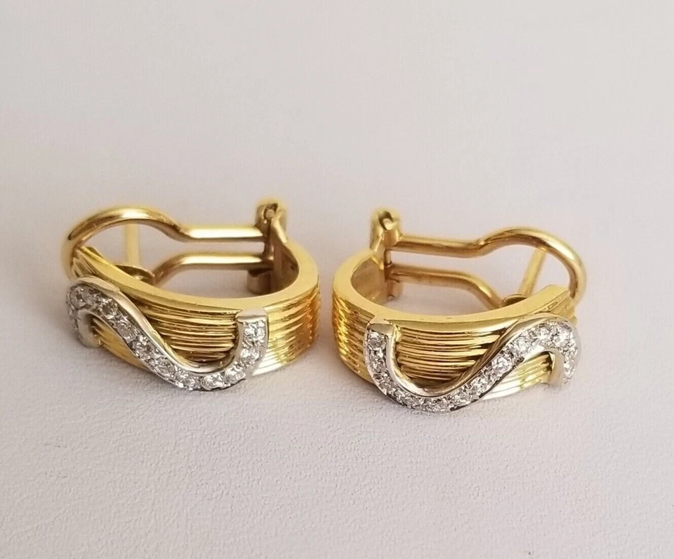 Real Diamond Earrings Omega Backs 14k Yellow Gold Plated - Image 1 of 4
