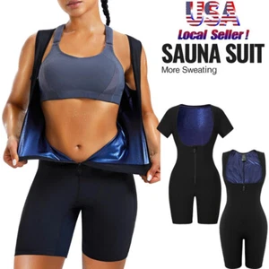 Women Sauna Suit Bodysuit Sweat Waist Trainer Full Body Shaper Fat Burn Jumpsuit - Picture 1 of 13