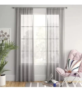 Room Essentials Sheer Voile Window Curtain 2 Panel Gray 60"W x 84"L - Picture 1 of 2