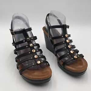 Sandali donna Sofft zeppa taglia 10 M pelle nera slingback regolabili - Foto 1 di 10