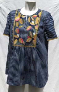 $92 MADEWELL size M Blue White Striped Floral EMBROIDERED FABLE Blouse Shirt Top - Picture 1 of 7