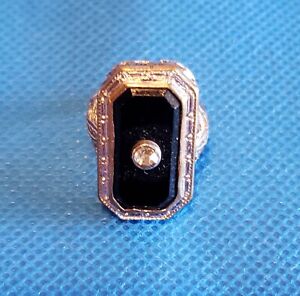 Vintage Onyx & Diamond Mourning Ring Sz 6