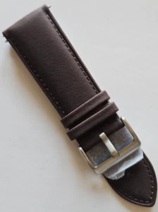 26mm - Classic Style Dark Brown Leather Watch Band - ( Chrome Buckle / w Pins ) - Picture 1 of 3