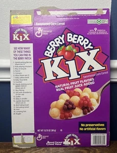Caja de cereales plana vacía General Mills 1996 de colección Berry Berry Kix cereal de maíz - Imagen 1 de 2