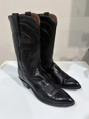 Lucchese Black Leather Cowboy Boots Women's 9B - Made in The USA - Image 1 of 4