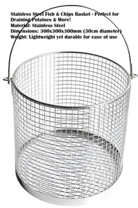Cesta de patatas fritas de pescado de acero inoxidable de 30 cm cubo de drenaje duradero sin óxido - Imagen 1 de 4