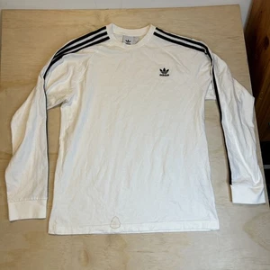 Adidas Shirt Mens Large White Long Sleeve Crew Neck T Shirt Size L Small Stain - Picture 1 of 10