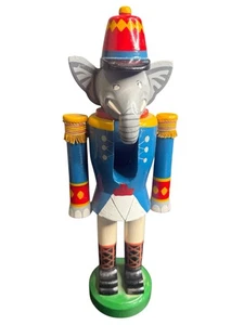 Vtg Wooden Elephant Nutcracker Hand Painted Circus Soldier Figurine 12” - Picture 1 of 5