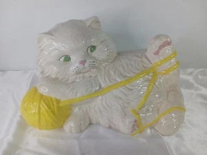 Vintage White Ceramic Persian Cat Playing with Yellow Yarn Figure Kitten Statue - Picture 1 of 10