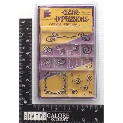 PROVO CLEAR IMPRESSIONS ACRYLIC STAMPS BACKGROUND SHAPES SWIRLS FRAMES HEART 160 - Image 1 of 3