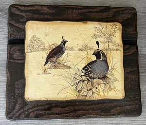 Vintage rustico California quaglia uccellino arte su legno scuro targa Cottagecore Lodge Cabin - Foto 1 di 10