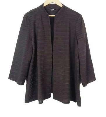 Misook Knit Jacket XL Brown Wavy Textured Open Front 3/4 Sleeve Hook N' Eye  - Image 1 of 4