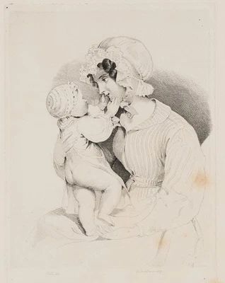 SCHINDLER (*1805) nach FENDI (*1796), Mutter mit Kind auf dem Arm,  1829, Rad. - Bild 1 von 4