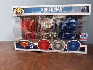 Funko - Superman (Chrome) Deluxe 3 Pack Funko Pop! Heroes: 2018 comic con - Picture 1 of 4
