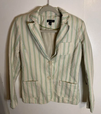 Vintage Willi Smith Blazer SZ 6 Cotton Linen Blend. Lined. Beige, Striped. - Image 1 of 4