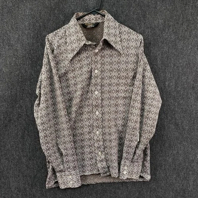 VTG JcPenney Towncraft Tapered Penn-Prest Mens M Button Up Shirt Brown Geometric - Image 1 of 4