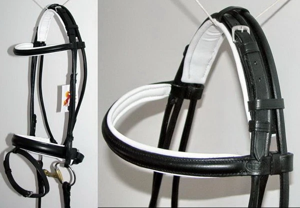FSS немецкий черный белый с подкладкой свернутый комфорт рукоятки Snaffle выездки уздечка вожжи - Изображение 1 из 1